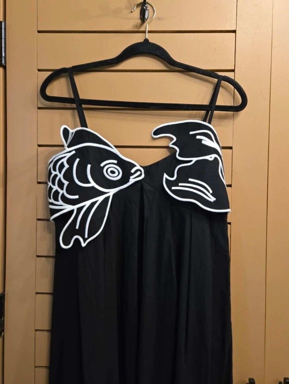Commense Embroidered Fish Semi-Sheer Cami Dress Black Size Large - Picture 3 of 9